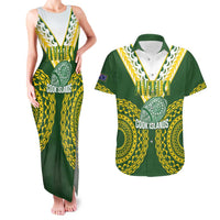 Custom Avaiki Cook Islands Rugby Couples Matching Tank Maxi Dress and Hawaiian Shirt Kuki Airani Tatau Green LT14 Green - Polynesian Pride