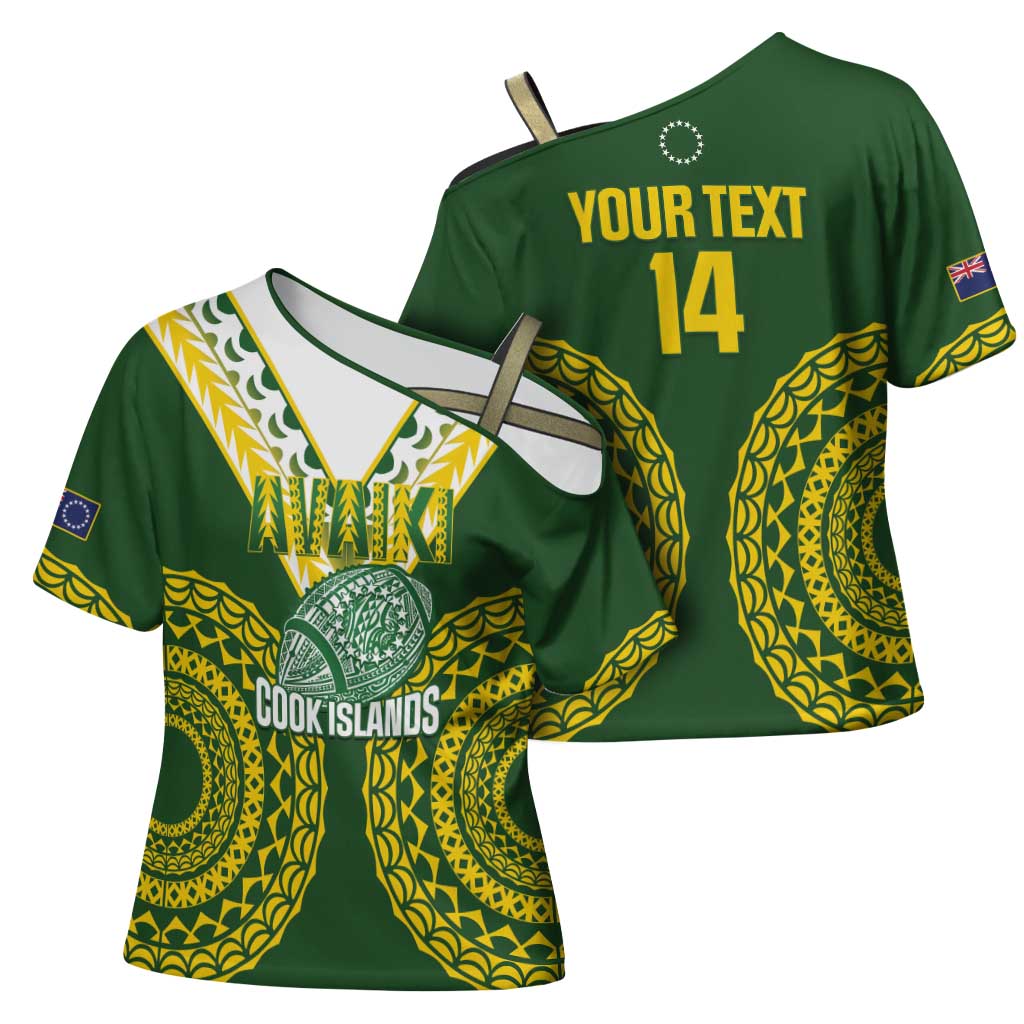 Custom Avaiki Cook Islands Rugby Cross Shoulder Shirt Kuki Airani Tatau Green - Polynesian Pride