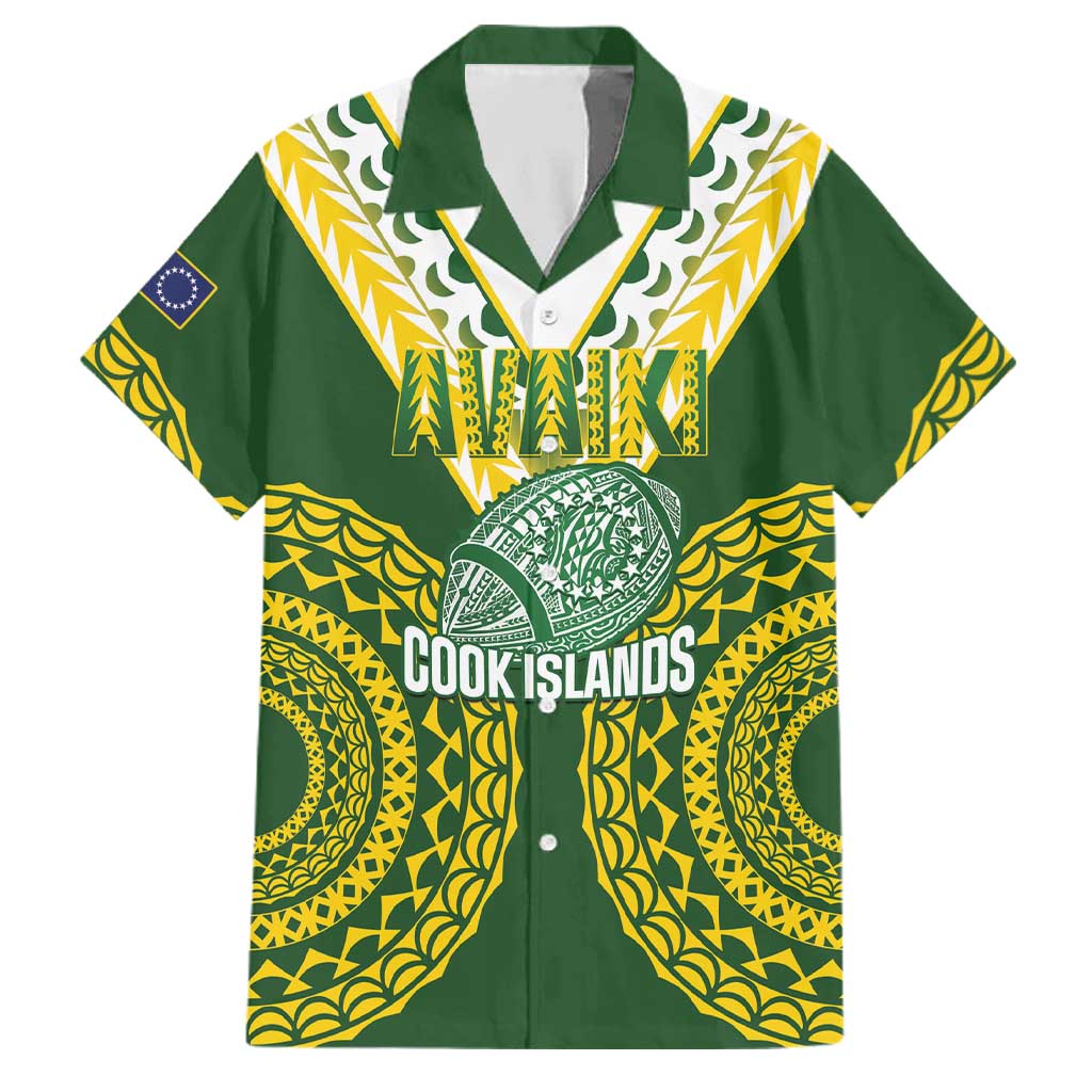 Custom Avaiki Cook Islands Rugby Family Matching Long Sleeve Bodycon Dress and Hawaiian Shirt Kuki Airani Tatau Green LT14 Dad's Shirt - Short Sleeve Green - Polynesian Pride