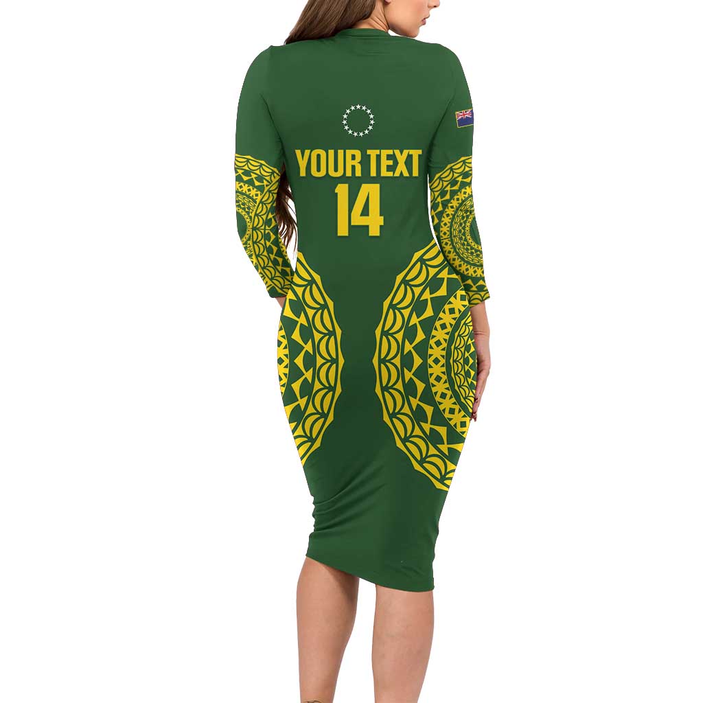 Custom Avaiki Cook Islands Rugby Family Matching Long Sleeve Bodycon Dress and Hawaiian Shirt Kuki Airani Tatau Green LT14 - Polynesian Pride