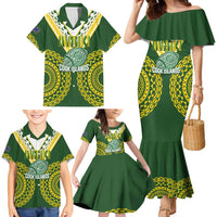 Custom Avaiki Cook Islands Rugby Family Matching Mermaid Dress and Hawaiian Shirt Kuki Airani Tatau Green LT14 - Polynesian Pride