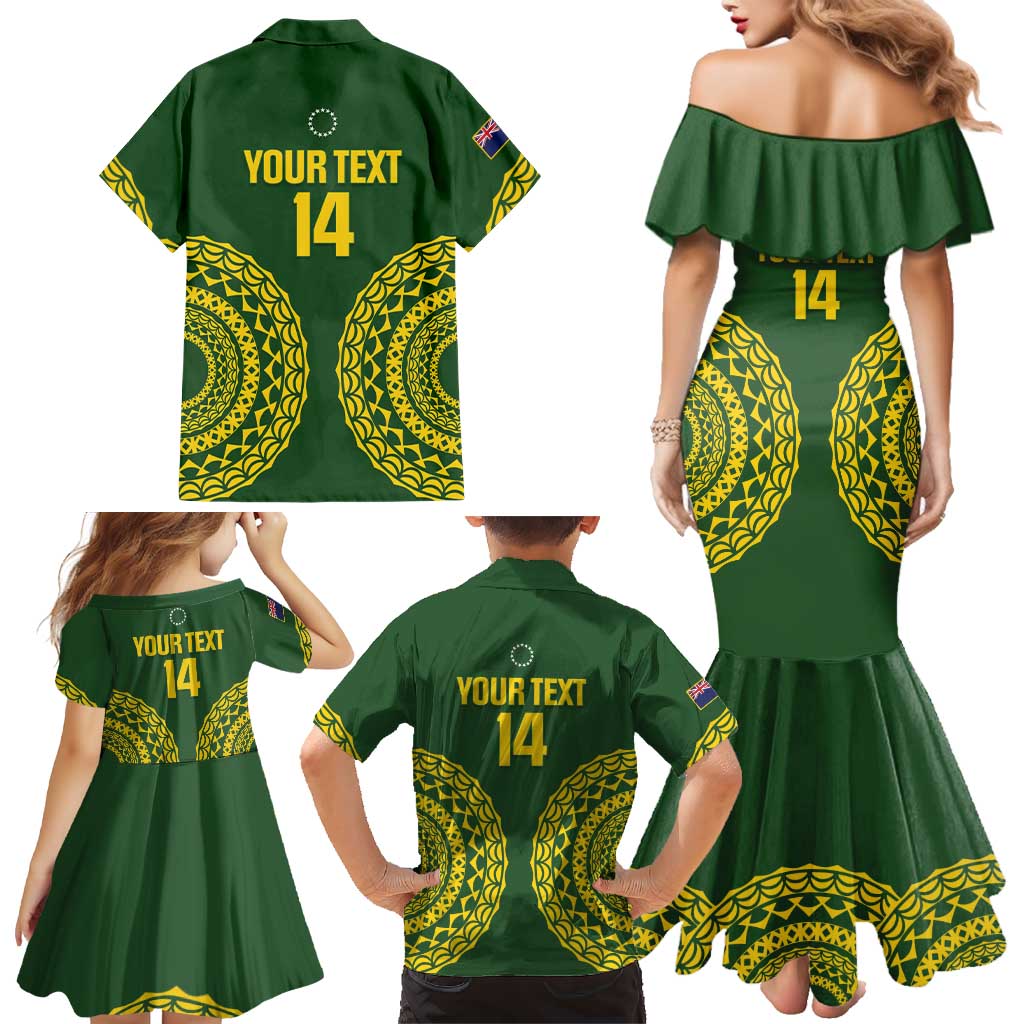 Custom Avaiki Cook Islands Rugby Family Matching Mermaid Dress and Hawaiian Shirt Kuki Airani Tatau Green LT14 - Polynesian Pride