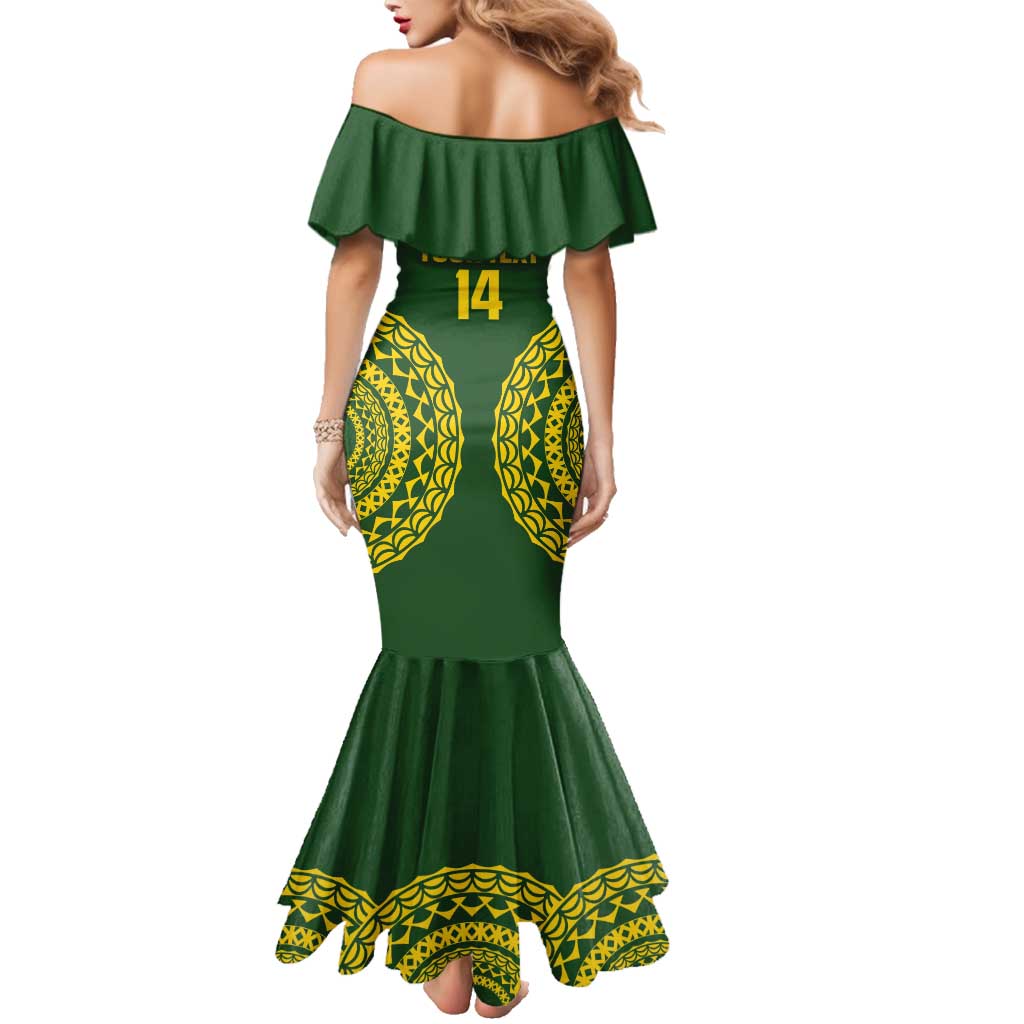 Custom Avaiki Cook Islands Rugby Family Matching Mermaid Dress and Hawaiian Shirt Kuki Airani Tatau Green LT14 - Polynesian Pride