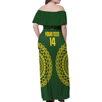 Custom Avaiki Cook Islands Rugby Family Matching Off Shoulder Maxi Dress and Hawaiian Shirt Kuki Airani Tatau Green LT14 - Polynesian Pride