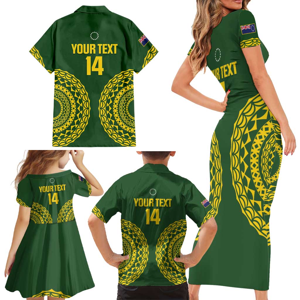 Custom Avaiki Cook Islands Rugby Family Matching Short Sleeve Bodycon Dress and Hawaiian Shirt Kuki Airani Tatau Green LT14 - Polynesian Pride
