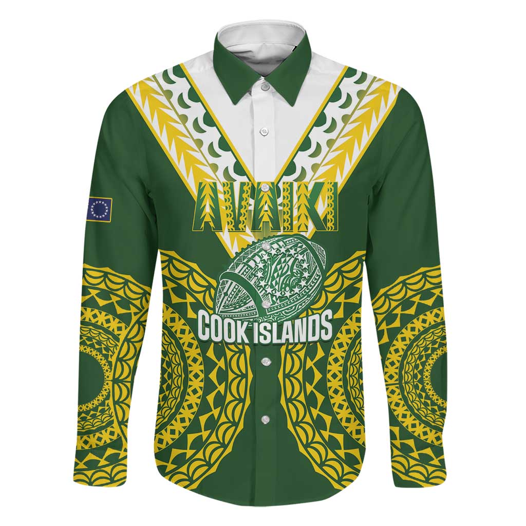 Custom Avaiki Cook Islands Rugby Family Matching Short Sleeve Bodycon Dress and Hawaiian Shirt Kuki Airani Tatau Green LT14 Dad's Shirt - Long Sleeve Green - Polynesian Pride