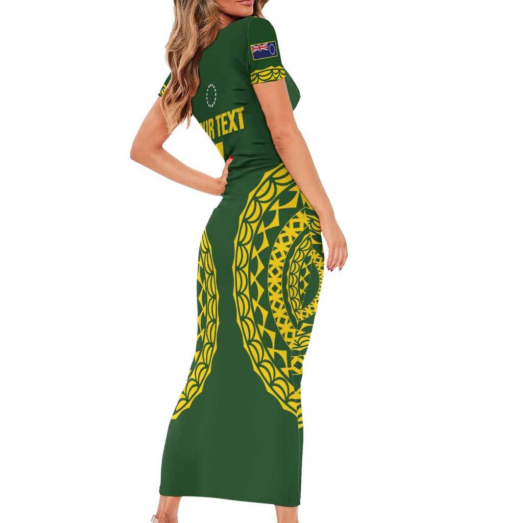 Custom Avaiki Cook Islands Rugby Family Matching Short Sleeve Bodycon Dress and Hawaiian Shirt Kuki Airani Tatau Green LT14 - Polynesian Pride