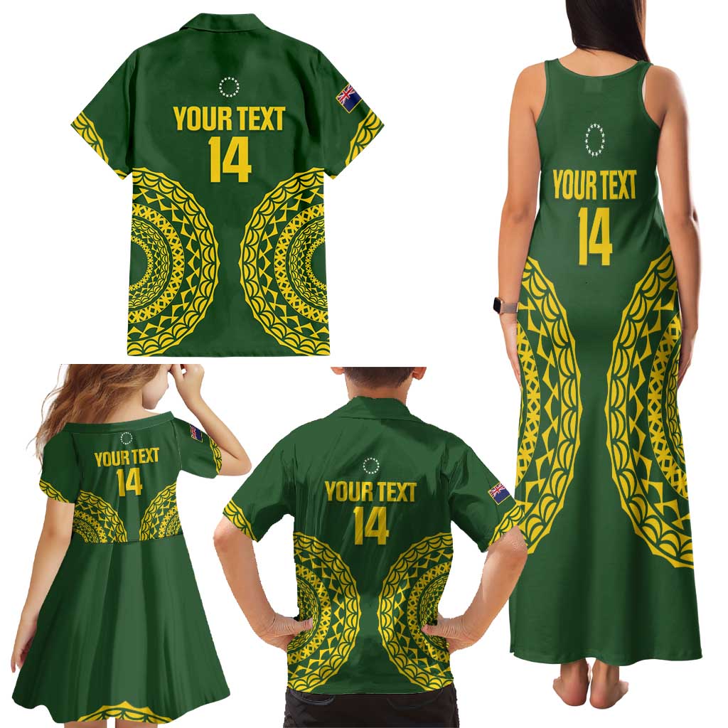 Custom Avaiki Cook Islands Rugby Family Matching Tank Maxi Dress and Hawaiian Shirt Kuki Airani Tatau Green LT14 - Polynesian Pride