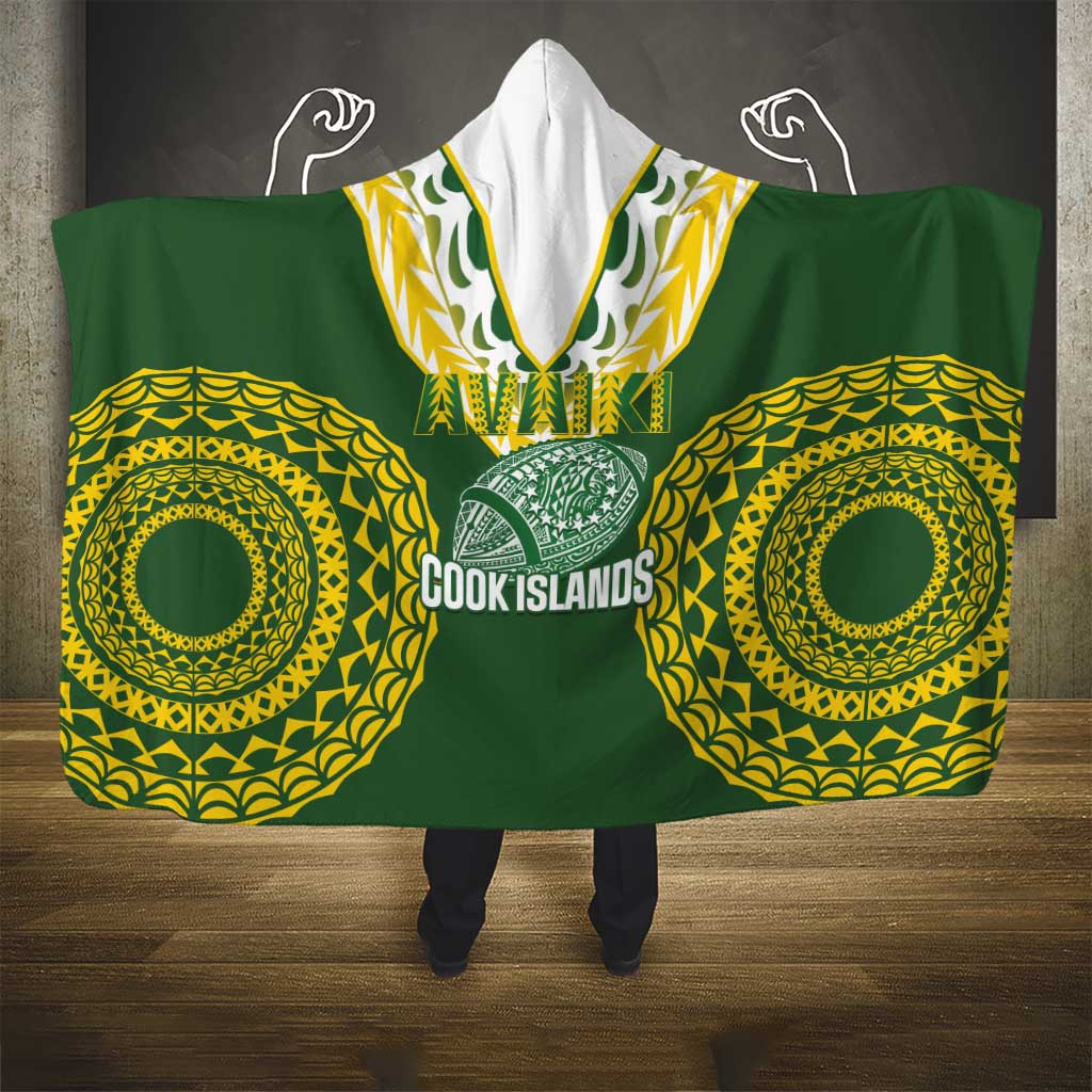 Avaiki Cook Islands Rugby Hooded Blanket Kuki Airani Tatau Green - Polynesian Pride