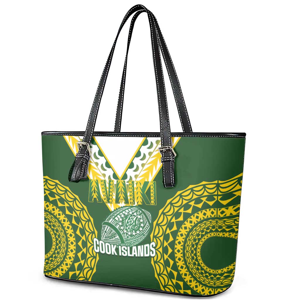 Avaiki Cook Islands Rugby Leather Tote Bag Kuki Airani Tatau Green - Polynesian Pride