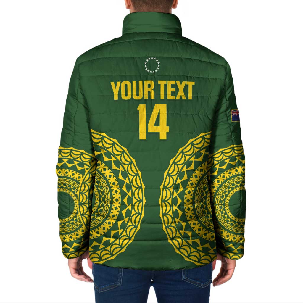 Custom Avaiki Cook Islands Rugby Padded Jacket Kuki Airani Tatau Green LT14 - Polynesian Pride