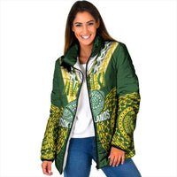 Custom Avaiki Cook Islands Rugby Padded Jacket Kuki Airani Tatau Green LT14 Women Green - Polynesian Pride