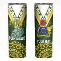 Custom Avaiki Cook Islands Rugby Skinny Tumbler Kuki Airani Tatau Green LT14 Green - Polynesian Pride