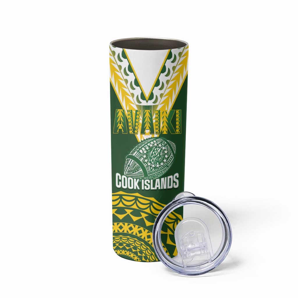 Custom Avaiki Cook Islands Rugby Skinny Tumbler Kuki Airani Tatau Green LT14 - Polynesian Pride
