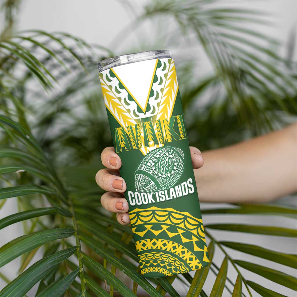 Custom Avaiki Cook Islands Rugby Skinny Tumbler Kuki Airani Tatau Green LT14 - Polynesian Pride
