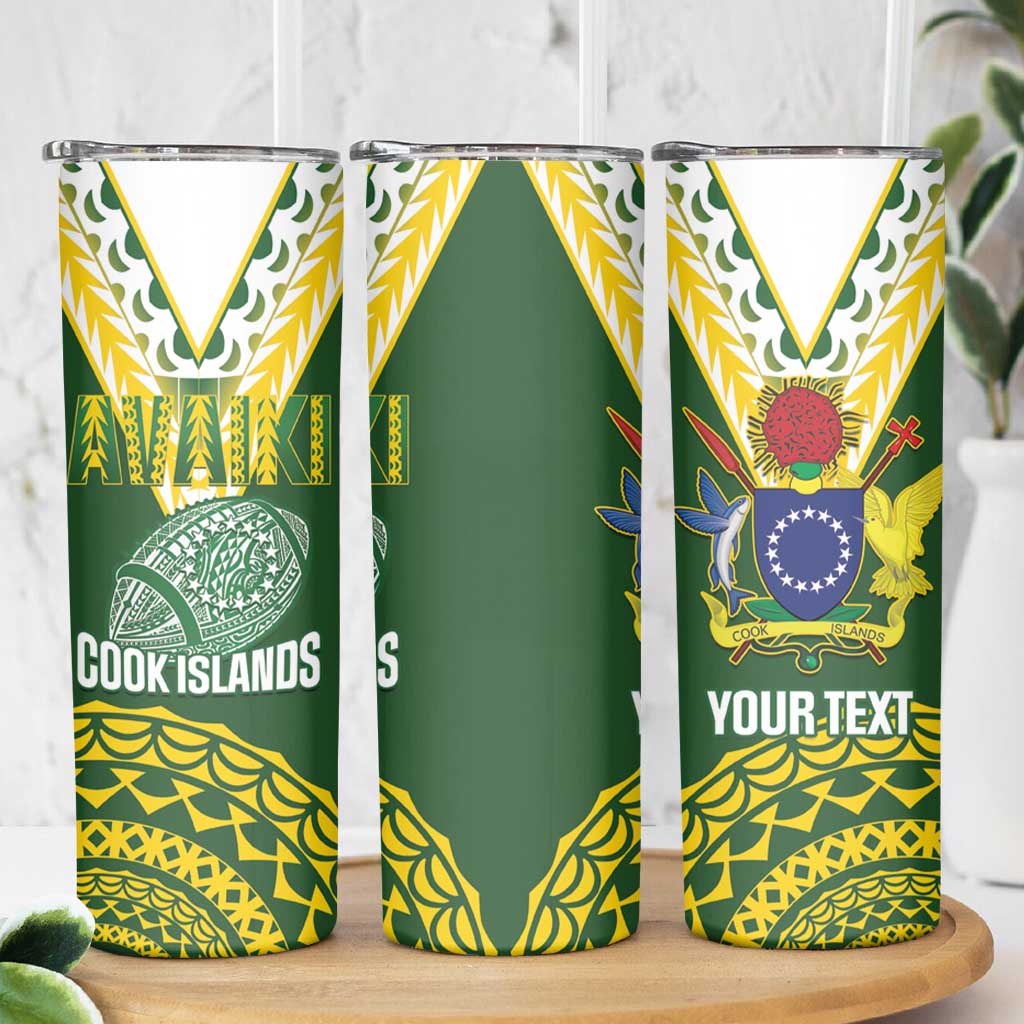 Custom Avaiki Cook Islands Rugby Skinny Tumbler Kuki Airani Tatau Green LT14 - Polynesian Pride