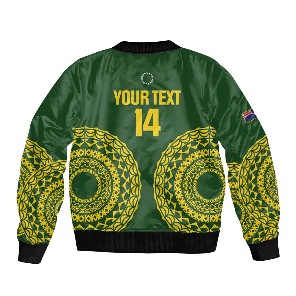 Custom Avaiki Cook Islands Rugby Sleeve Zip Bomber Jacket Kuki Airani Tatau Green LT14 - Polynesian Pride