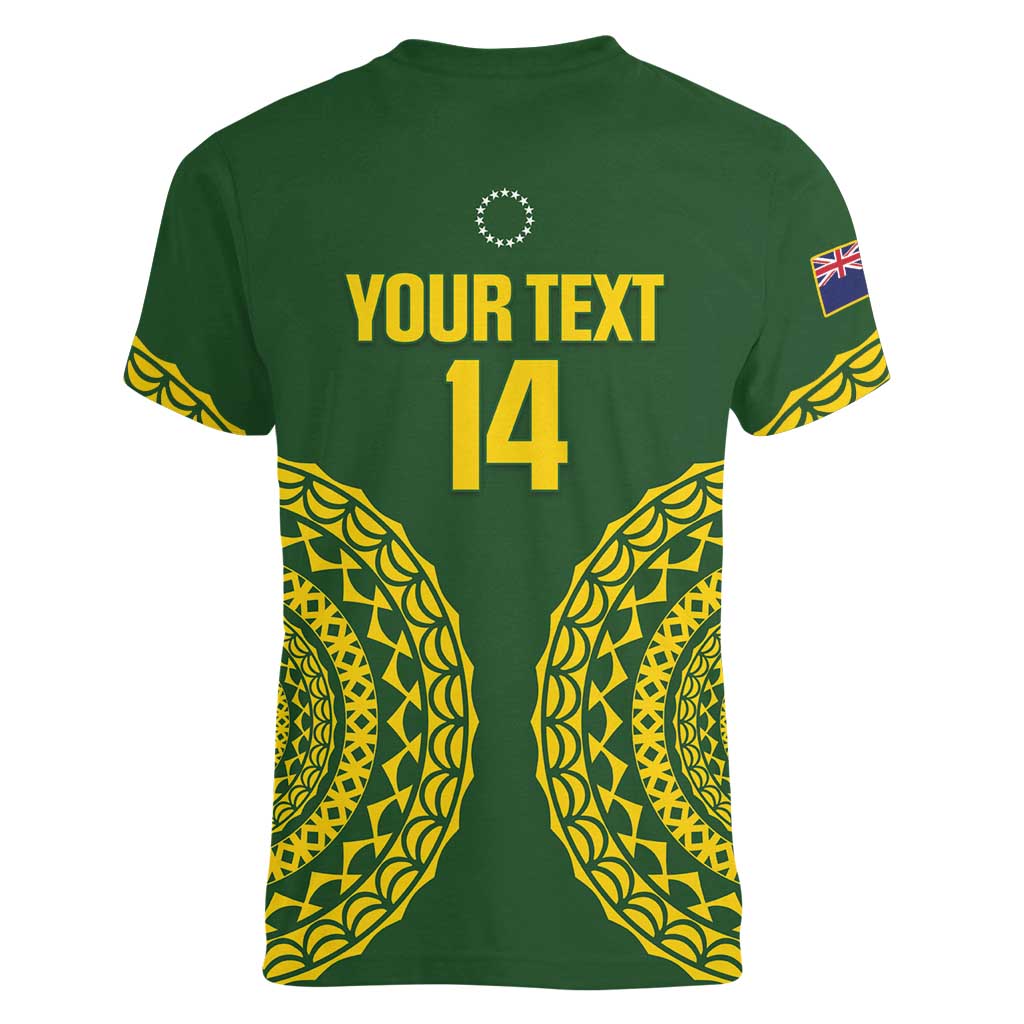 Custom Avaiki Cook Islands Rugby Women V-Neck T-Shirt Kuki Airani Tatau Green - Polynesian Pride