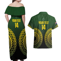 Custom Avaiki Cook Islands Rugby Couples Matching Off Shoulder Maxi Dress and Hawaiian Shirt Kuki Airani Tatau Black LT14 - Polynesian Pride