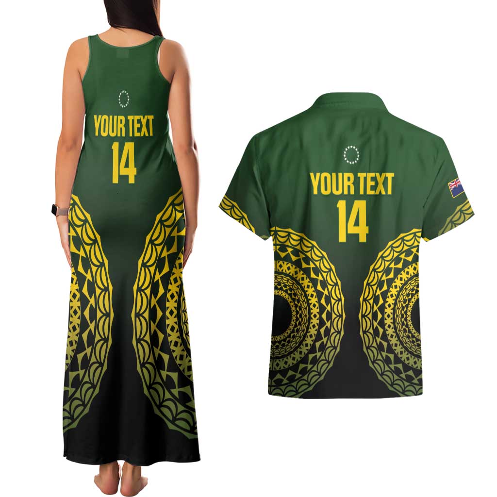 Custom Avaiki Cook Islands Rugby Couples Matching Tank Maxi Dress and Hawaiian Shirt Kuki Airani Tatau Black LT14 - Polynesian Pride