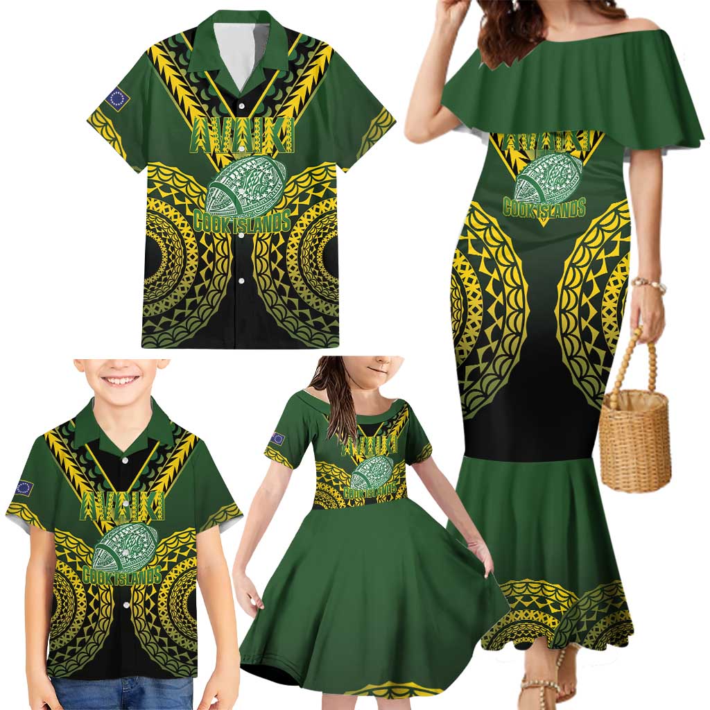 Custom Avaiki Cook Islands Rugby Family Matching Mermaid Dress and Hawaiian Shirt Kuki Airani Tatau Black LT14 - Polynesian Pride