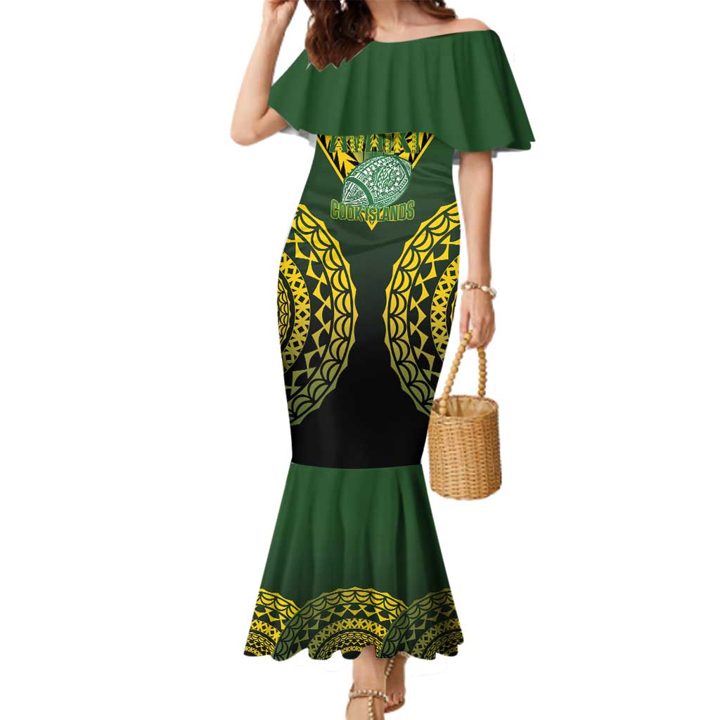 Custom Avaiki Cook Islands Rugby Family Matching Mermaid Dress and Hawaiian Shirt Kuki Airani Tatau Black LT14 Mom's Dress Black - Polynesian Pride