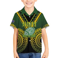 Custom Avaiki Cook Islands Rugby Family Matching Off The Shoulder Long Sleeve Dress and Hawaiian Shirt Kuki Airani Tatau Black LT14 Son's Shirt Black - Polynesian Pride