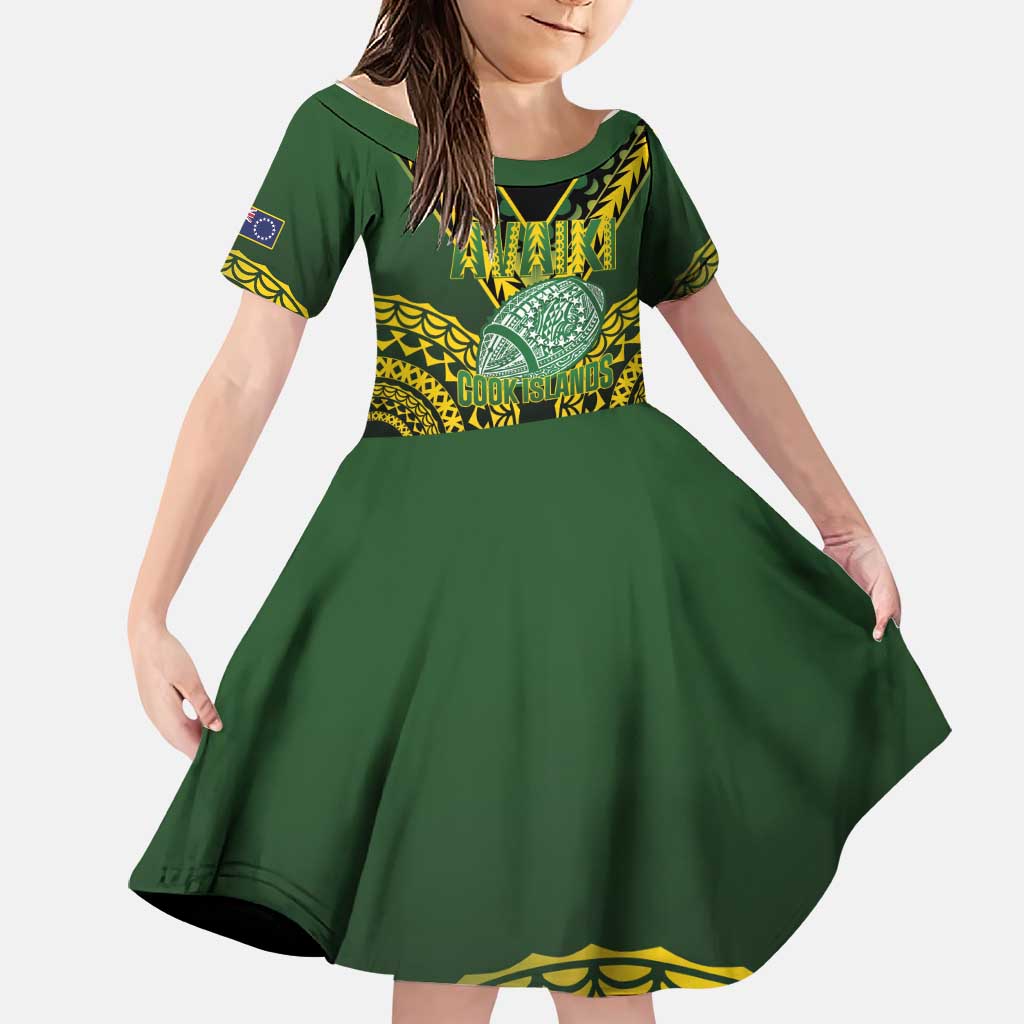 Custom Avaiki Cook Islands Rugby Family Matching Off Shoulder Maxi Dress and Hawaiian Shirt Kuki Airani Tatau Black LT14 Daughter's Dress Black - Polynesian Pride