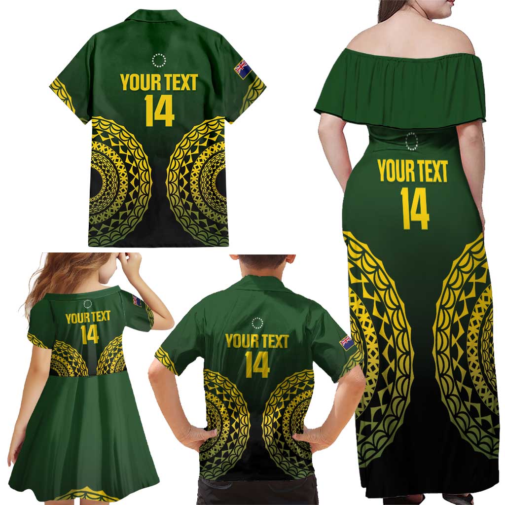 Custom Avaiki Cook Islands Rugby Family Matching Off Shoulder Maxi Dress and Hawaiian Shirt Kuki Airani Tatau Black LT14 - Polynesian Pride