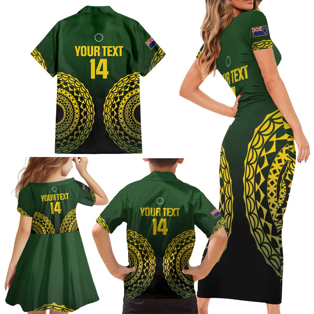 Custom Avaiki Cook Islands Rugby Family Matching Short Sleeve Bodycon Dress and Hawaiian Shirt Kuki Airani Tatau Black LT14 - Polynesian Pride
