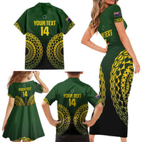Custom Avaiki Cook Islands Rugby Family Matching Short Sleeve Bodycon Dress and Hawaiian Shirt Kuki Airani Tatau Black LT14 - Polynesian Pride