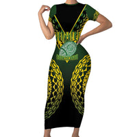 Custom Avaiki Cook Islands Rugby Family Matching Short Sleeve Bodycon Dress and Hawaiian Shirt Kuki Airani Tatau Black LT14 Mom's Dress Black - Polynesian Pride