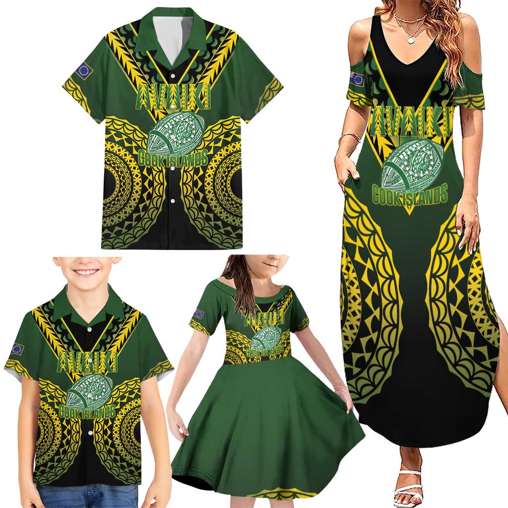 Custom Avaiki Cook Islands Rugby Family Matching Summer Maxi Dress and Hawaiian Shirt Kuki Airani Tatau Black LT14 - Polynesian Pride