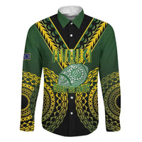 Custom Avaiki Cook Islands Rugby Family Matching Summer Maxi Dress and Hawaiian Shirt Kuki Airani Tatau Black LT14 Dad's Shirt - Long Sleeve Black - Polynesian Pride
