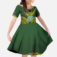 Custom Avaiki Cook Islands Rugby Family Matching Tank Maxi Dress and Hawaiian Shirt Kuki Airani Tatau Black LT14 Daughter's Dress Black - Polynesian Pride