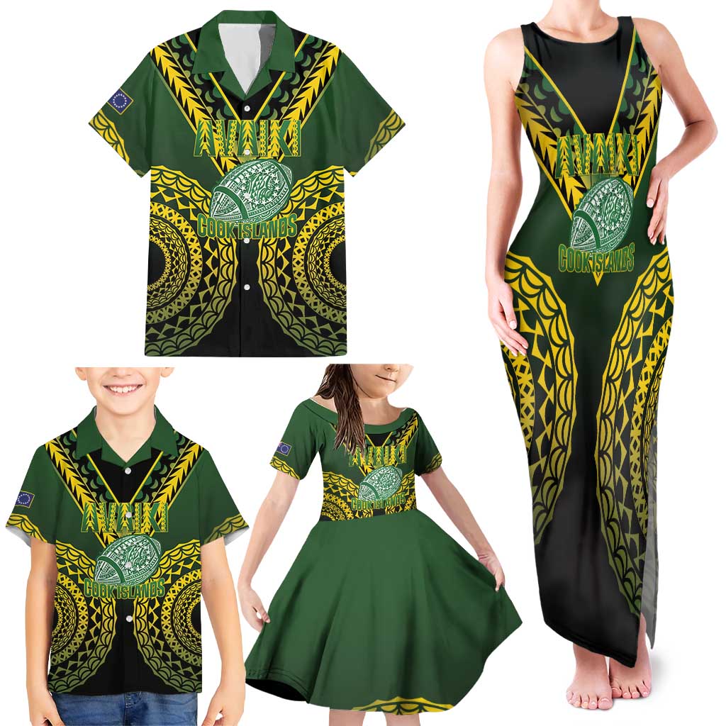 Custom Avaiki Cook Islands Rugby Family Matching Tank Maxi Dress and Hawaiian Shirt Kuki Airani Tatau Black LT14 - Polynesian Pride