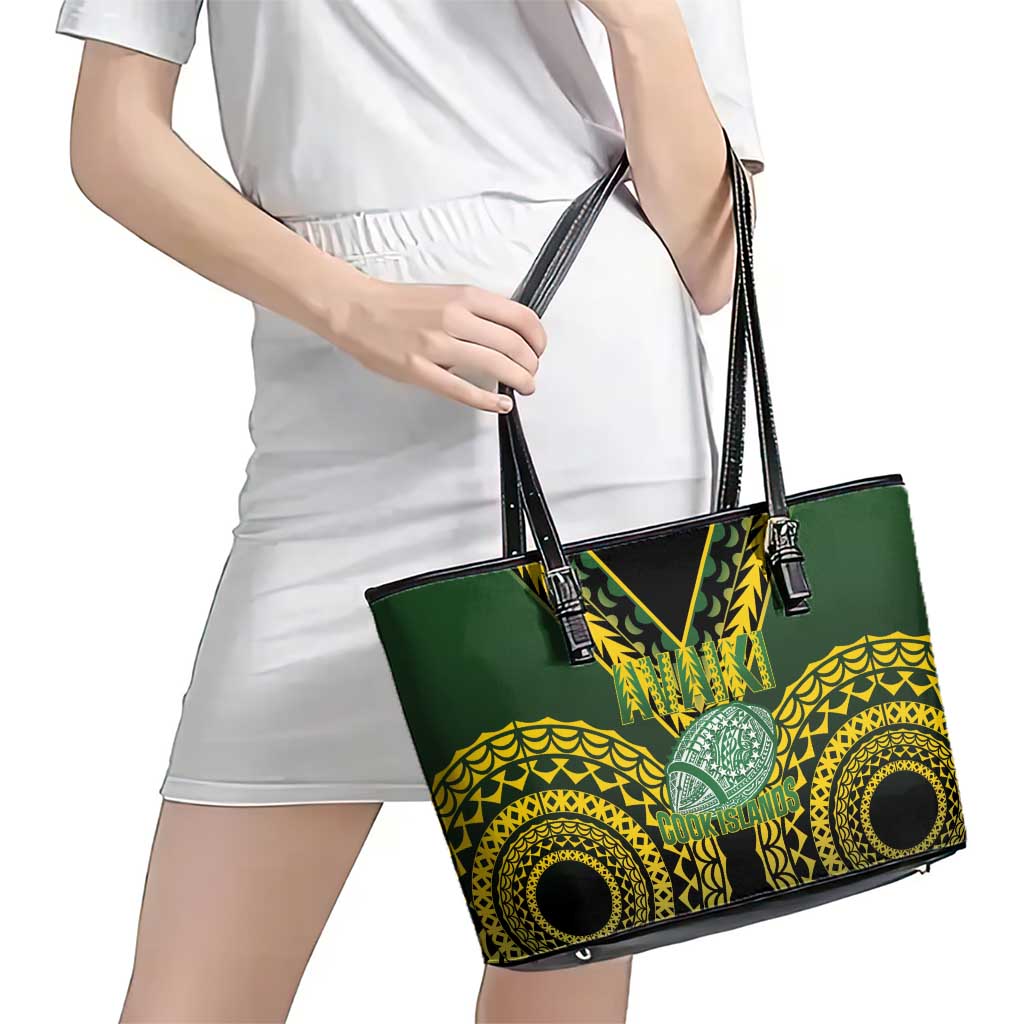 Avaiki Cook Islands Rugby Leather Tote Bag Kuki Airani Tatau Black - Polynesian Pride