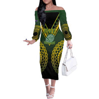 Custom Avaiki Cook Islands Rugby Off The Shoulder Long Sleeve Dress Kuki Airani Tatau Black LT14 Women Black - Polynesian Pride