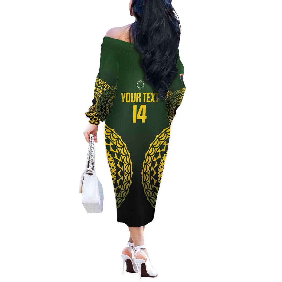 Custom Avaiki Cook Islands Rugby Off The Shoulder Long Sleeve Dress Kuki Airani Tatau Black LT14 - Polynesian Pride