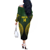 Custom Avaiki Cook Islands Rugby Off The Shoulder Long Sleeve Dress Kuki Airani Tatau Black LT14 - Polynesian Pride