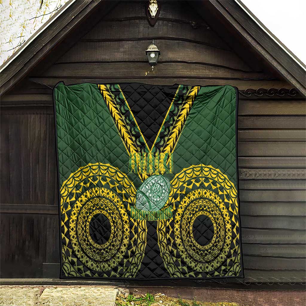 Avaiki Cook Islands Rugby Quilt Kuki Airani Tatau Black - Polynesian Pride