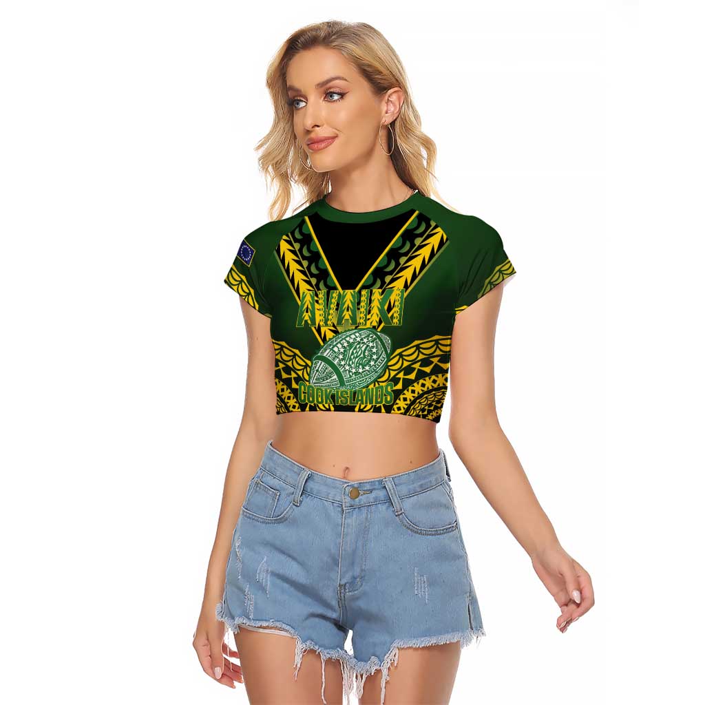 Custom Avaiki Cook Islands Rugby Raglan Cropped T Shirt Kuki Airani Tatau Black - Polynesian Pride