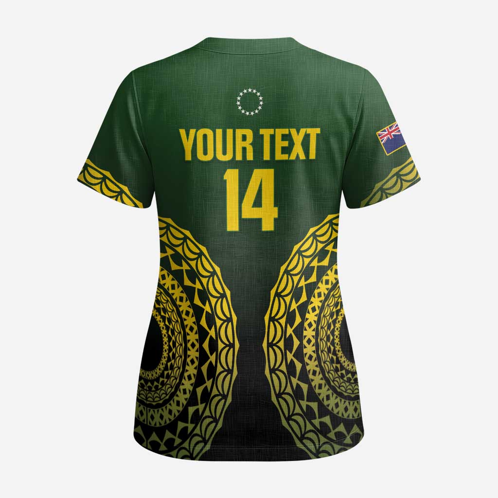 Custom Avaiki Cook Islands Rugby Scrub Top Kuki Airani Tatau Black - Polynesian Pride