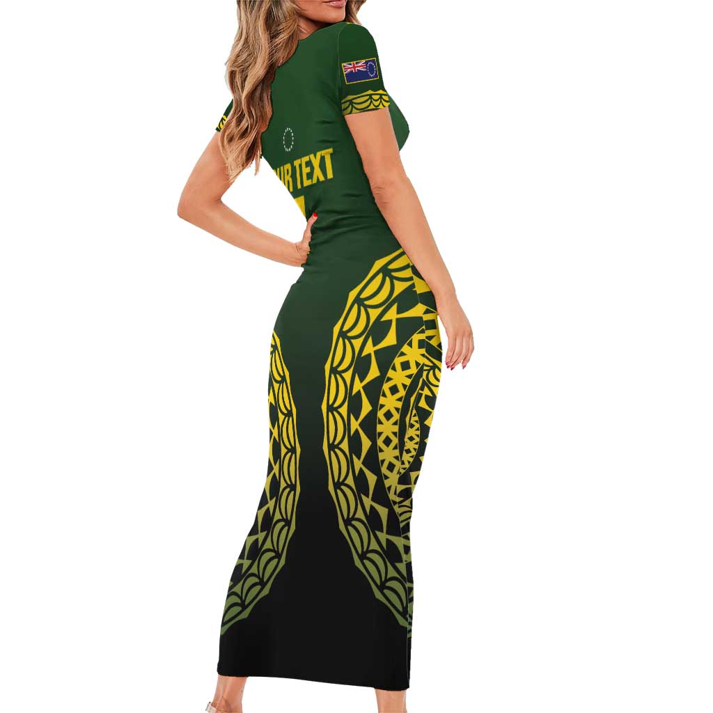 Custom Avaiki Cook Islands Rugby Short Sleeve Bodycon Dress Kuki Airani Tatau Black - Polynesian Pride