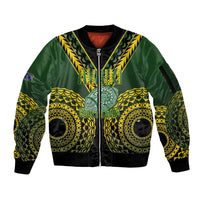 Custom Avaiki Cook Islands Rugby Sleeve Zip Bomber Jacket Kuki Airani Tatau Black LT14 Unisex Black - Polynesian Pride