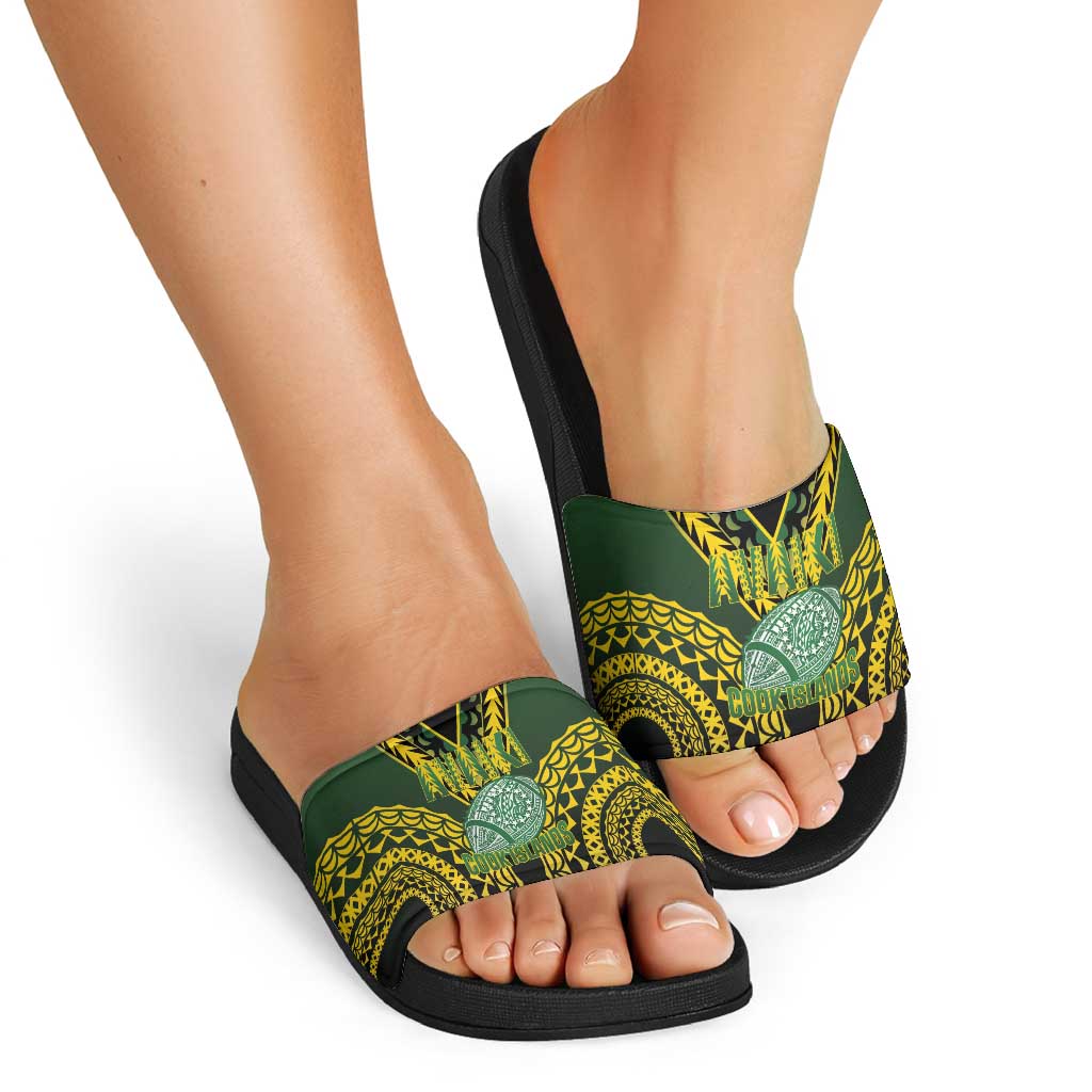 Avaiki Cook Islands Rugby Slide Sandals Kuki Airani Tatau Black - Polynesian Pride