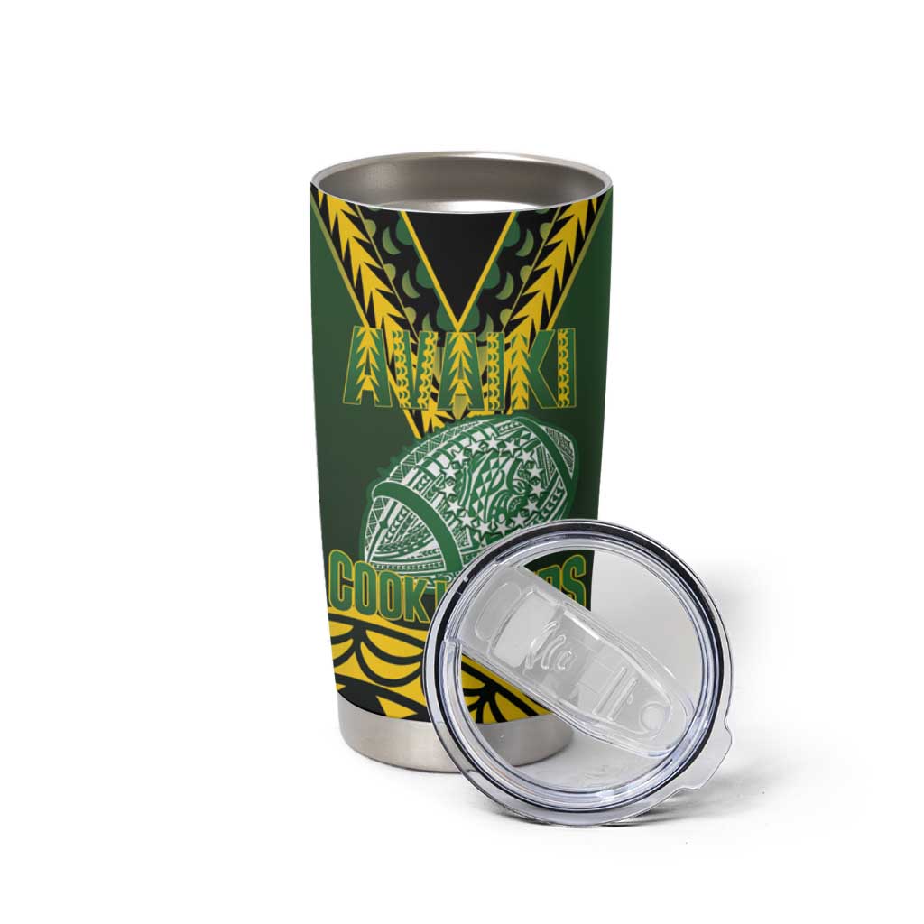 Custom Avaiki Cook Islands Rugby Tumbler Cup Kuki Airani Tatau Black - Polynesian Pride