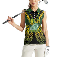 Custom Avaiki Cook Islands Rugby Women Sleeveless Polo Shirt Kuki Airani Tatau Black - Polynesian Pride