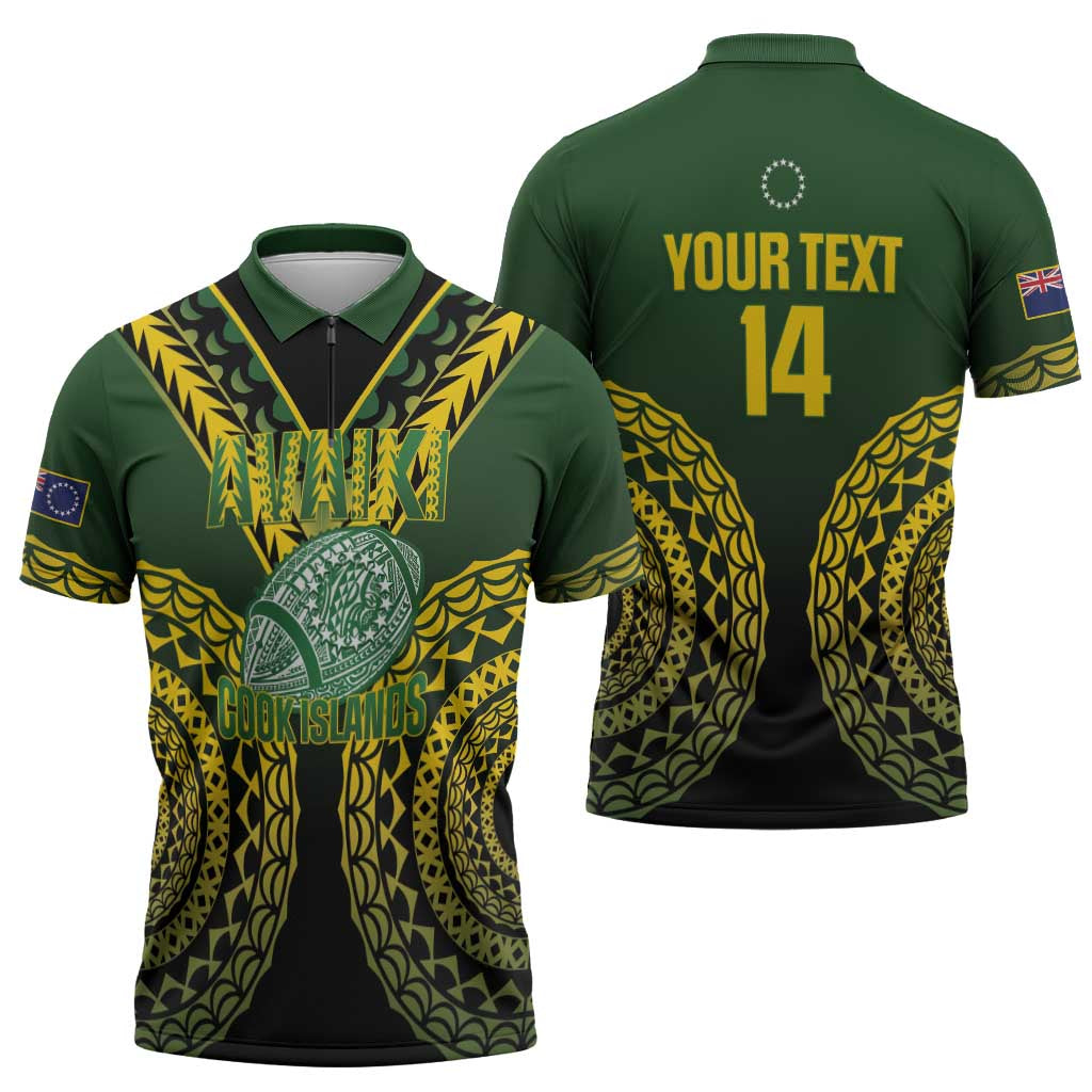 Custom Avaiki Cook Islands Rugby Zipper Polo Shirt Kuki Airani Tatau Black - Polynesian Pride