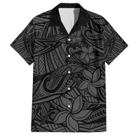 Polynesia Family Matching Off Shoulder Long Sleeve Dress and Hawaiian Shirt Polynesian Pattern Mix Plumeria Black LT14 Dad's Shirt - Short Sleeve Black - Polynesian Pride